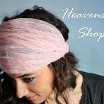 Pink Headband Made Of Tulle Turban With Sequins