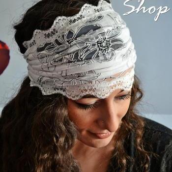 White Gorgeous Headband Lace Turban With Transparent Flowers